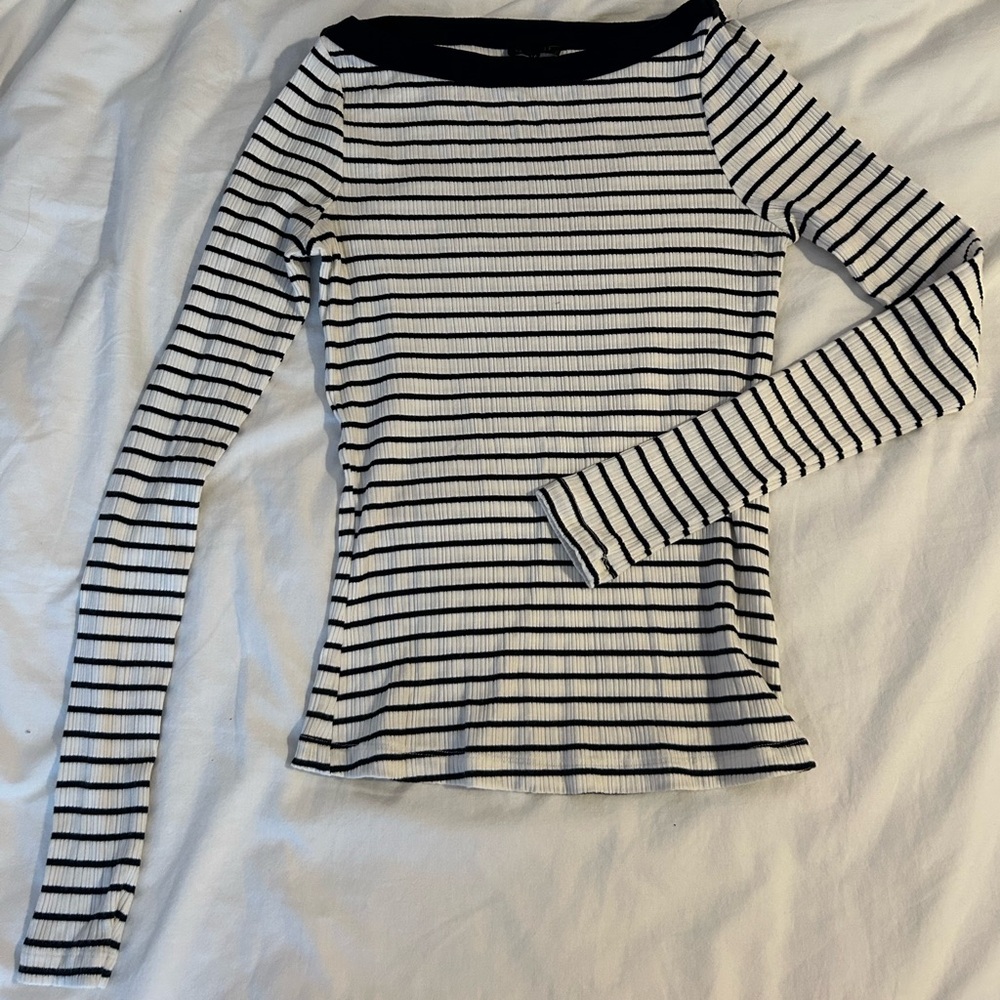 Dynamite Striped navy and White Long Sleeve Top